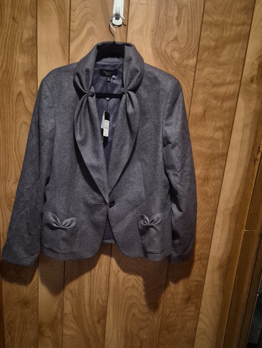 Talbots Gray Bow-Accent Wool-Blend Blazer